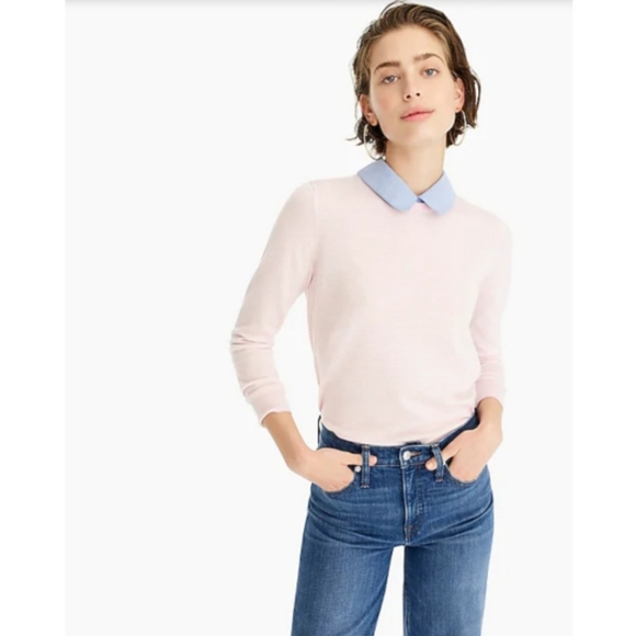 J. Crew Sweaters - J. Crew Chambray Collar Pink Striped Tippi Sweater
